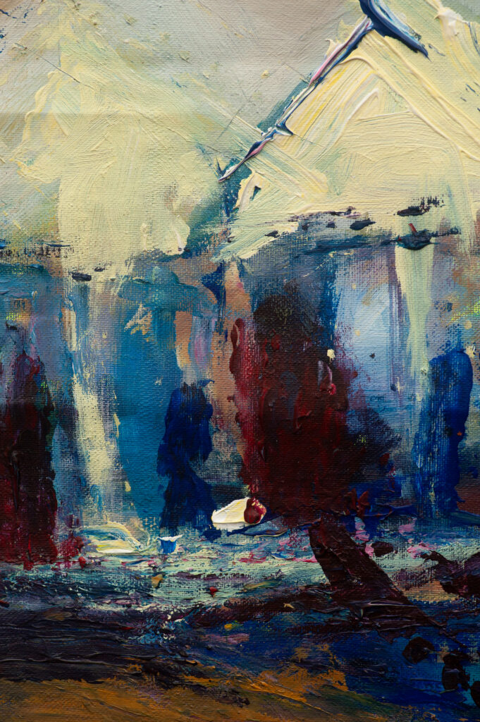 Close up painting Licht over het Land - symbolic acryl painting on canvas