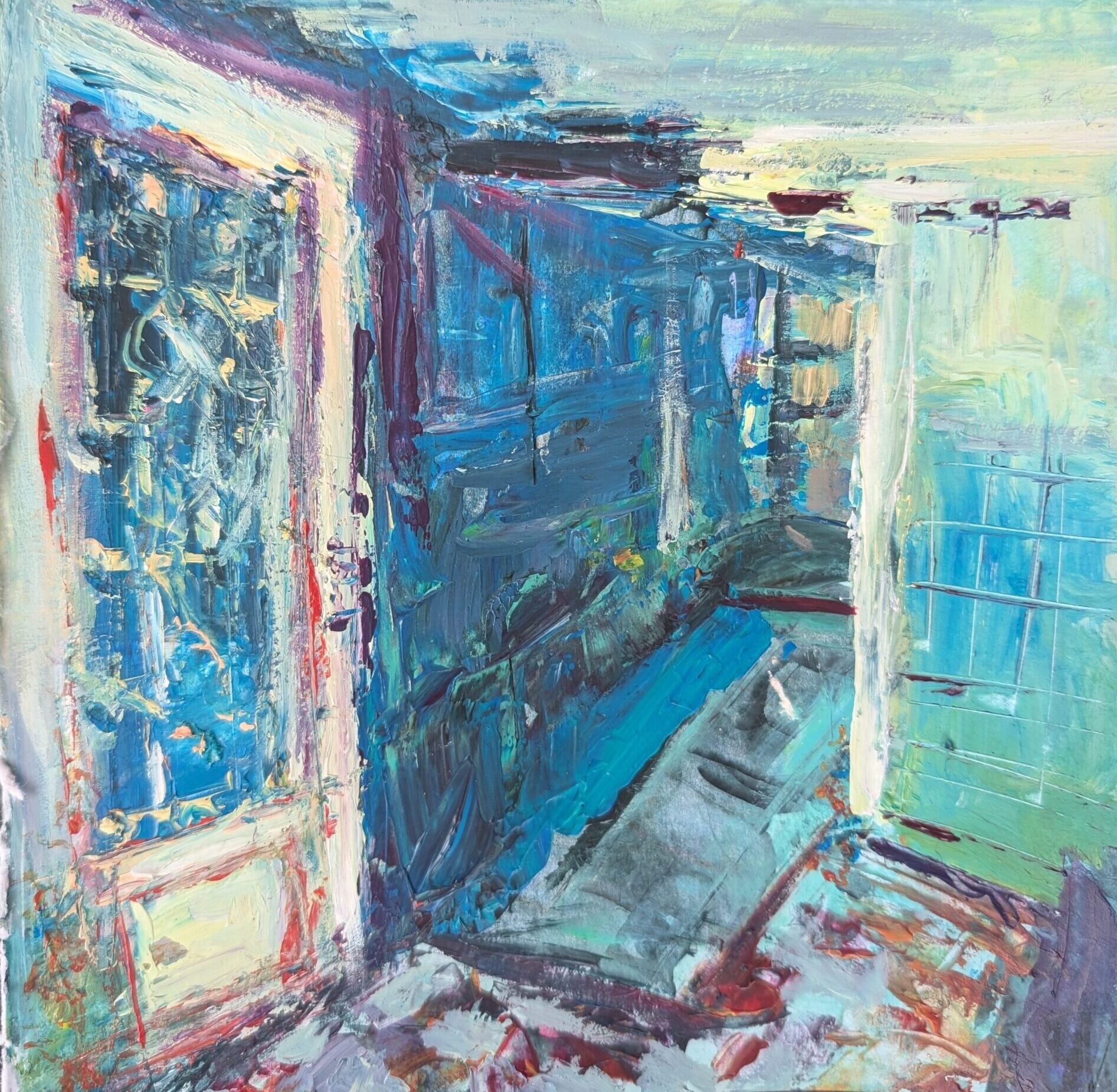 Colorful art series inspired by a Budapest Hotelstory. From artist Leonoor Ruigrok. Suspects are a colorful door, green and blue walls.