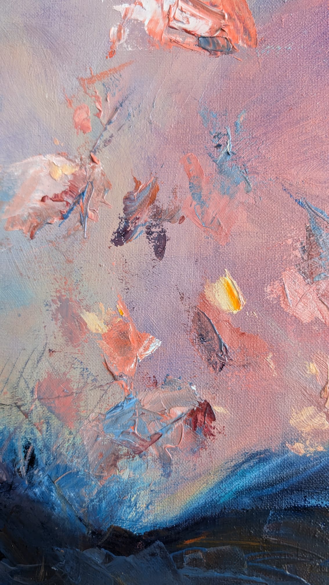 Expressive, colourfull , floral oil painting details. Detail of symbolic painting expressing chaos and surrender in vibrant colors.