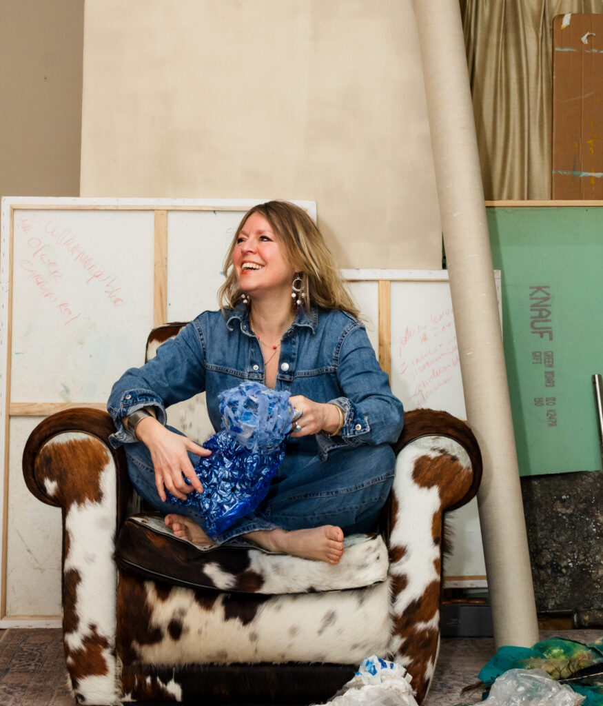 Visual artist Leonoor Ruigrok in her Dutch studio. Chaotic artistic atmosphere