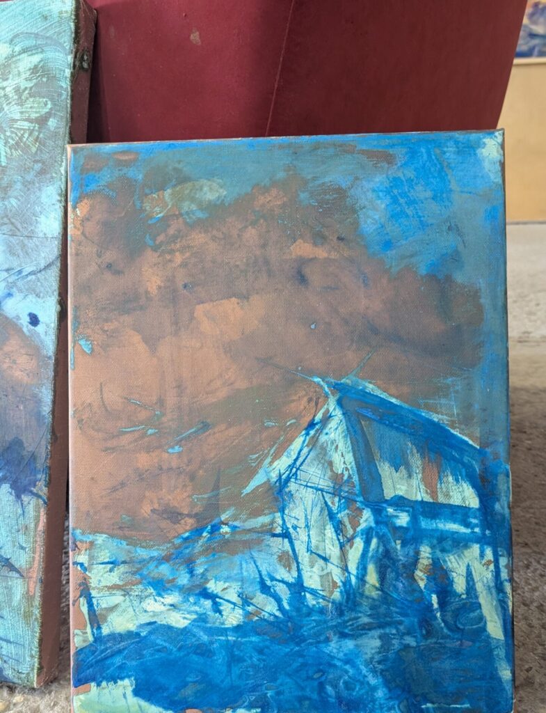 blue barn painting detail prepared for Kunstschouw Zeeland exhibition Leonoor Ruigrok - Icelandic Houses studio archive