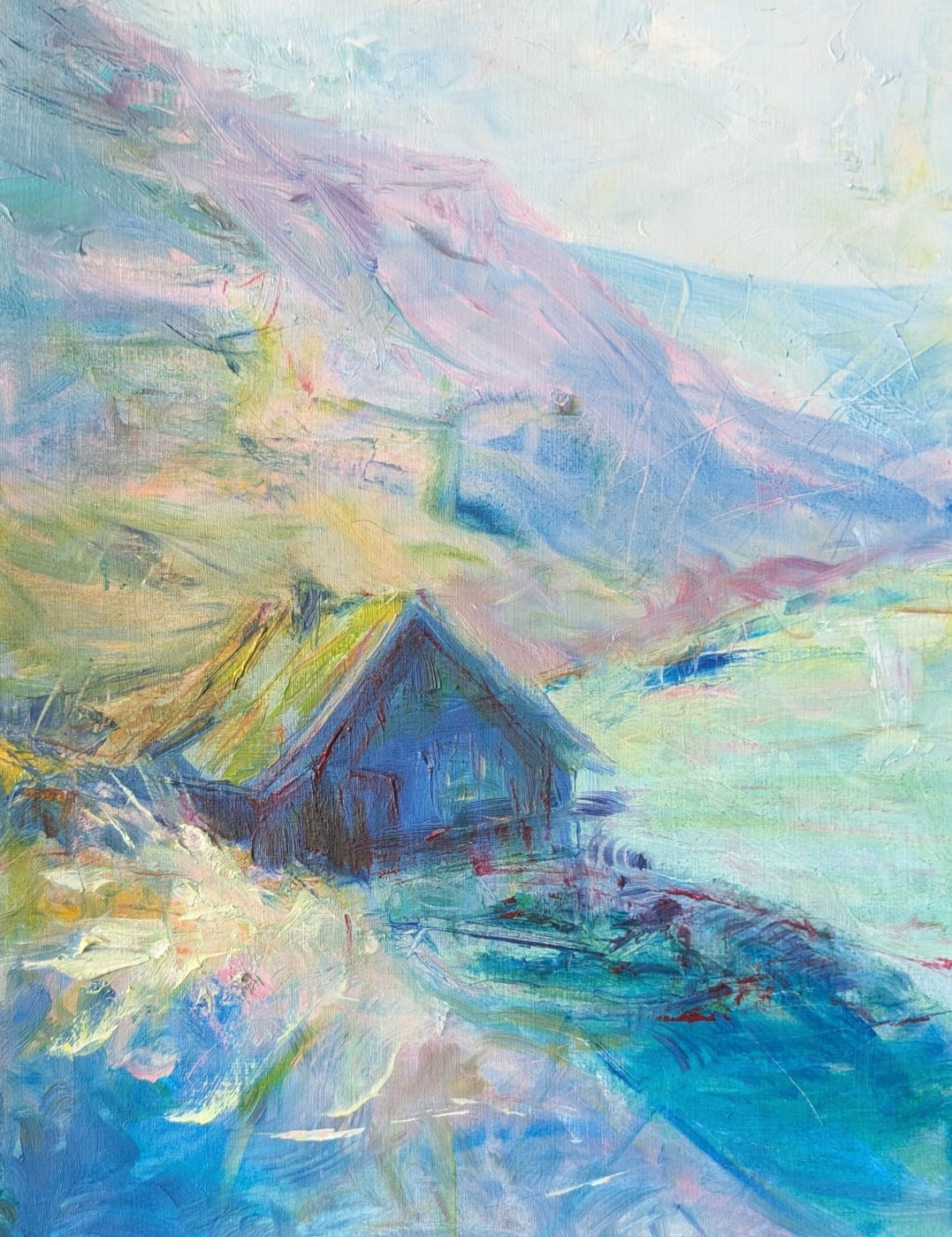 Landcape in oil paint - art on paper - Icelandic nature - symbolism. art archive Leonoor Ruigrok 2025