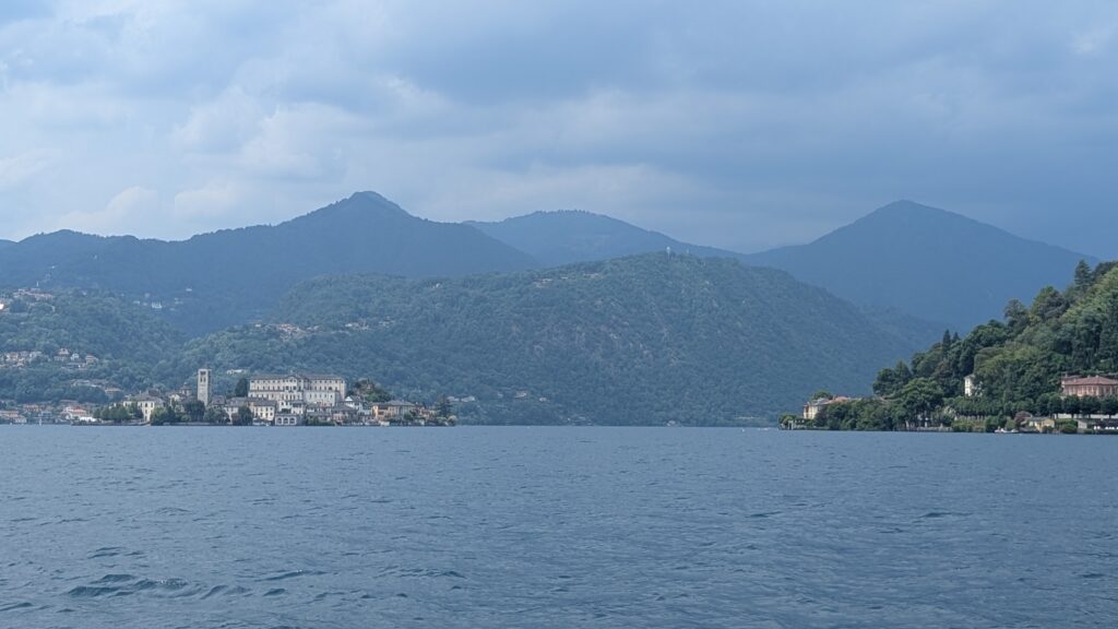 Lake Orta with mountains in the background