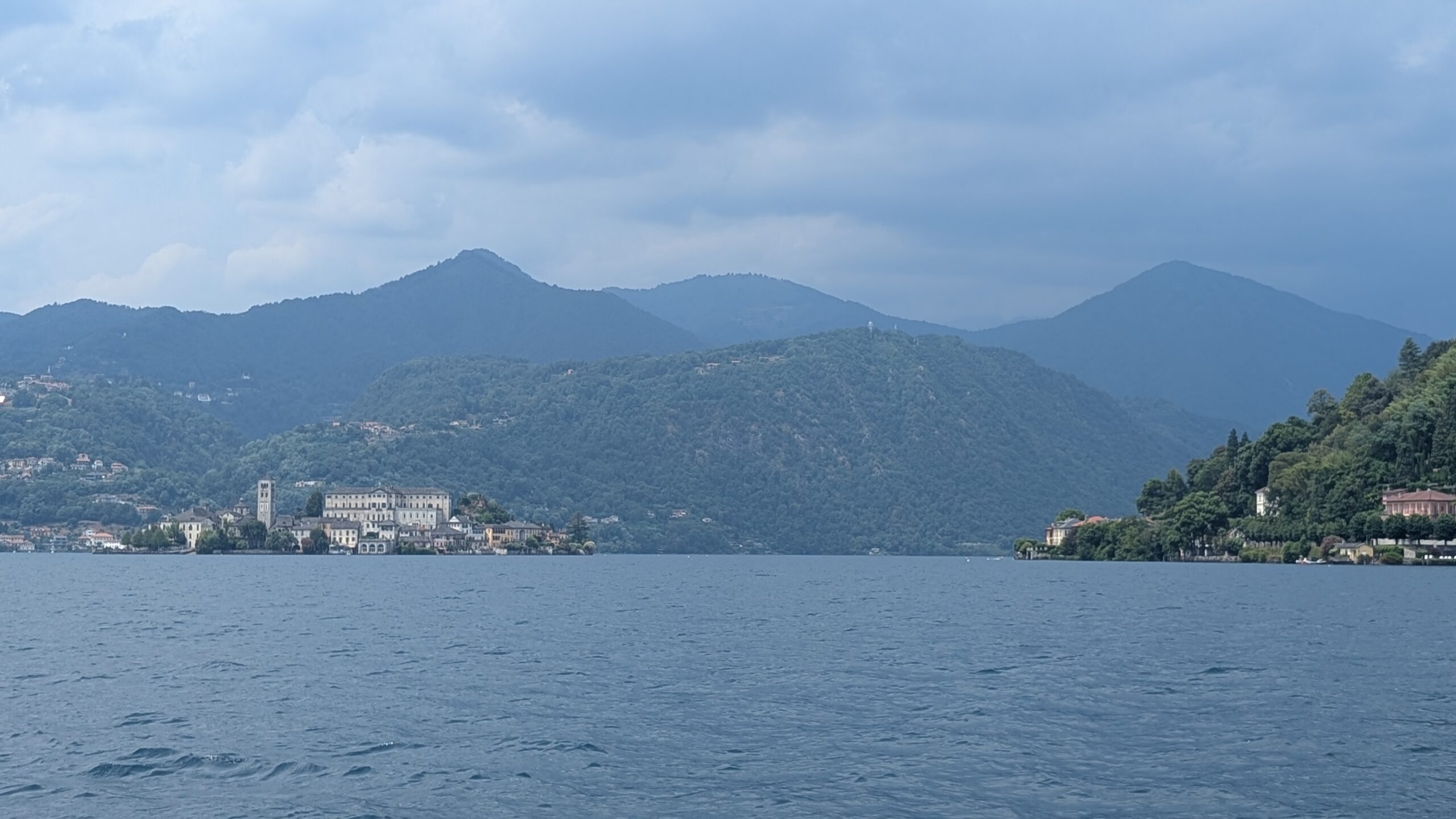 Lake Orta with mountains in the background