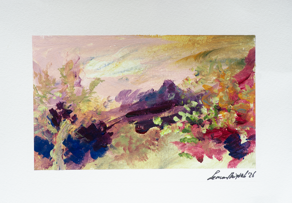 Hot Day - Colorful and wild happy landscape painting - strong handwriting and marks - acrylic on paper - 2026 - Leonoor Ruigro