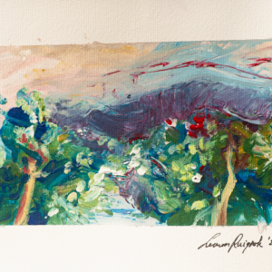 Colorful and energetic happy landscape painting - strong handwriting and marks - acrylic on paper - 2026 - Leonoor Ruigrok