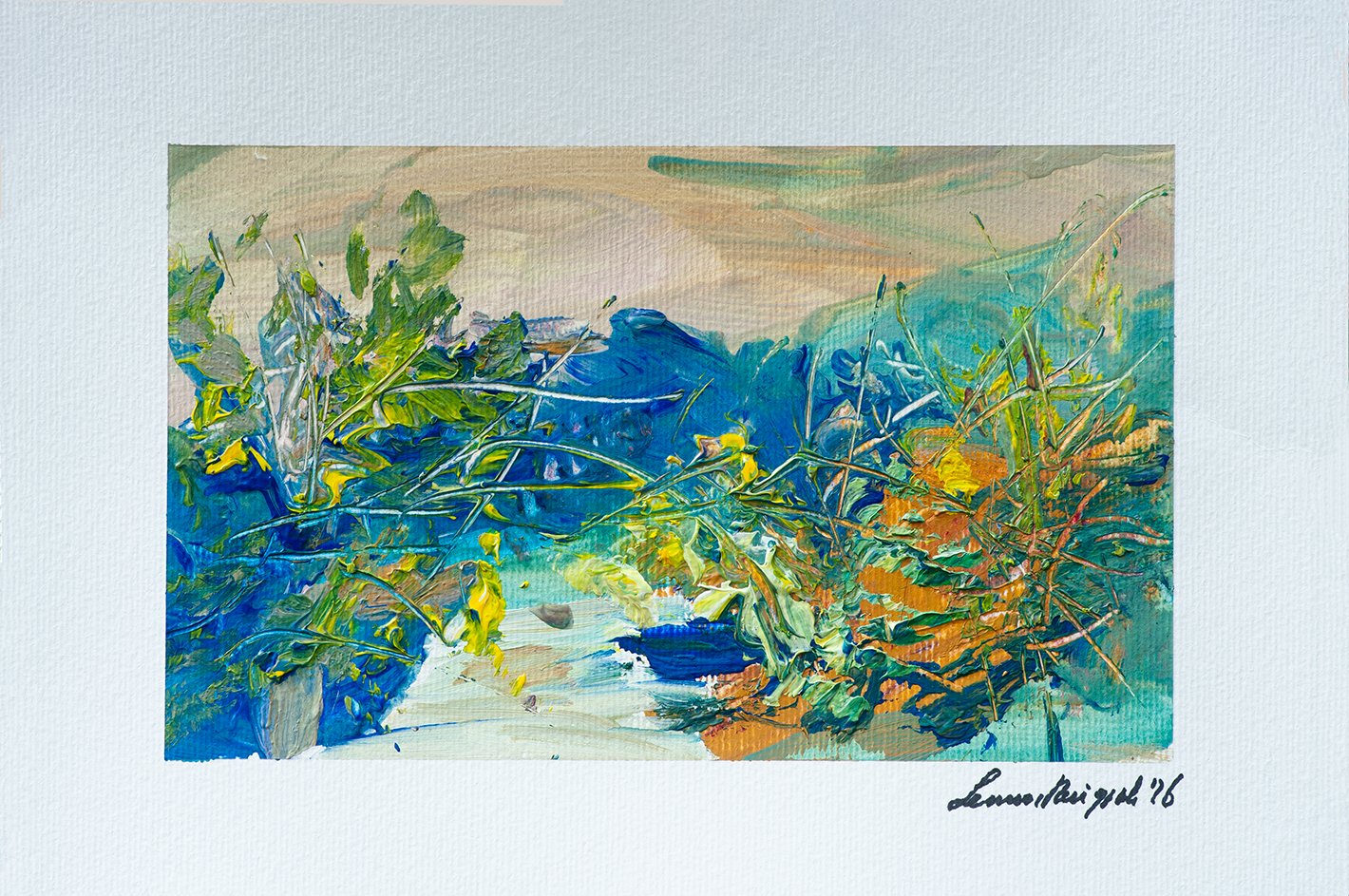 View at the Lake, Just Before the Storm, Lake Orta acrylic landscape by Leonoor Ruigrok