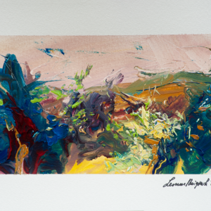 Late afternoon energy - Colorful and wild happy landscape painting - strong handwriting and marks - acrylic on paper - 2026 - Leonoor Ruigro