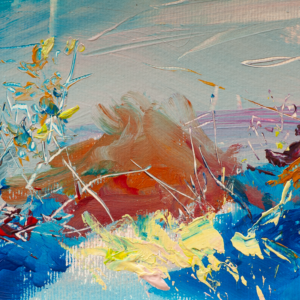 Perfect blue - Colorful and wild happy landscape painting - strong handwriting and marks - acrylic on paper - 2026 - Leonoor Ruigrok