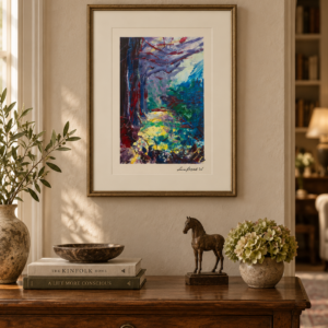 Into the woods painting artist impression. Painting in home situation.